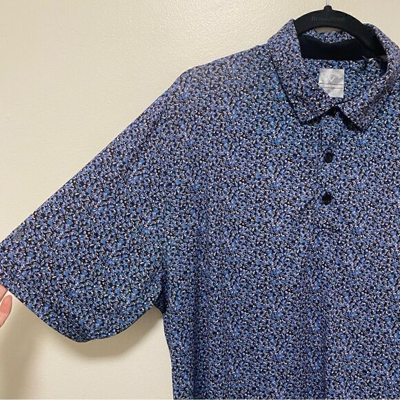 Callaway Mens Large Golf Polo Shirt Opti Dri Blue Floral All Over Print Logo - Picture 3 of 6